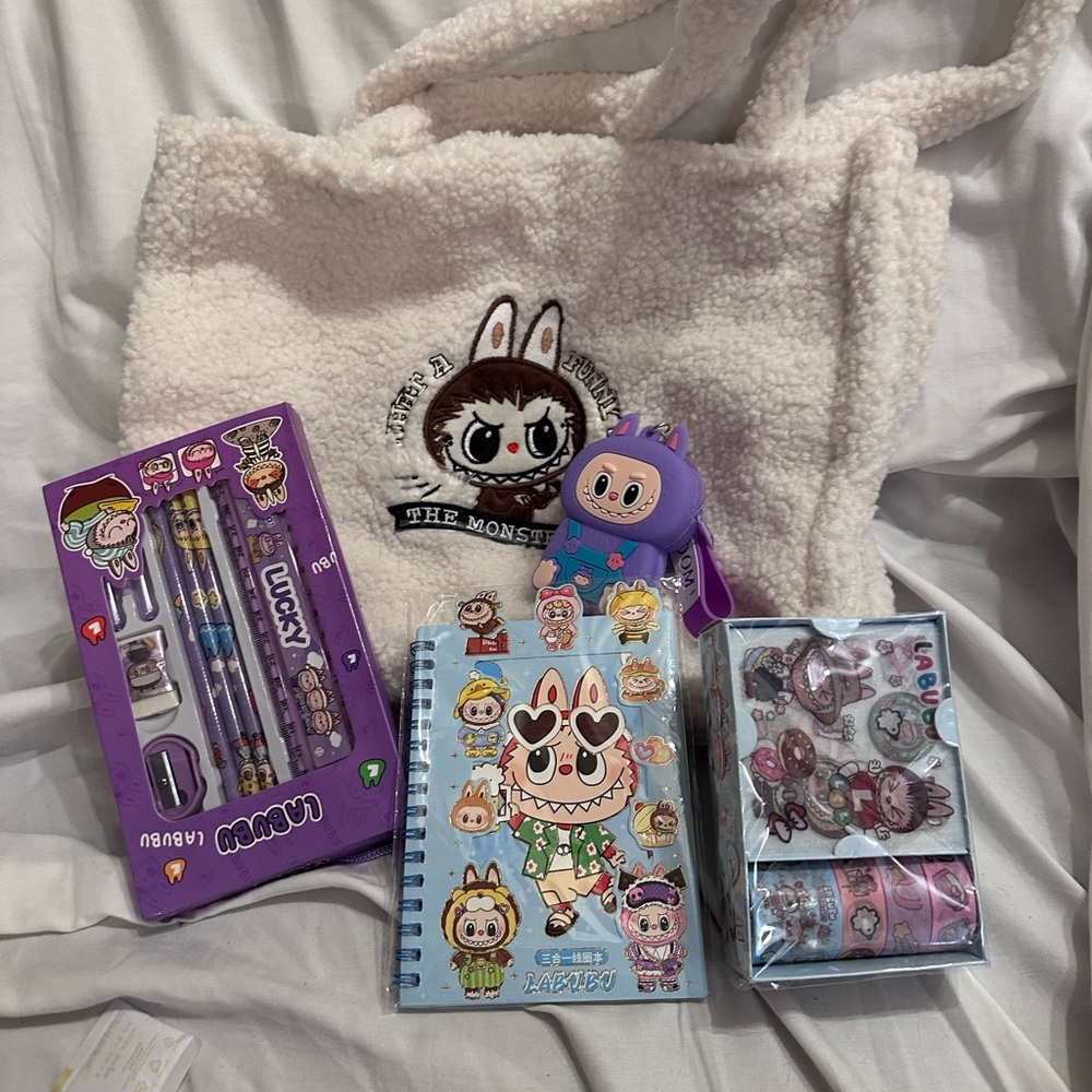 The Monster Kids Stationery Set with Plush Bag - Purple and White